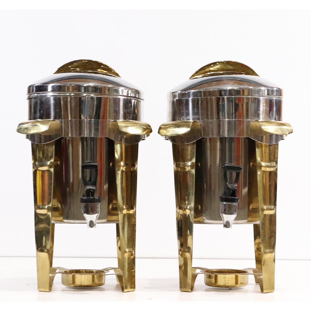 2 Modern Design Coffee Dispensers Space Age Atomic: 2 Modern Design Coffee Dispensers Space Age Atomic. Brass and Chrome. size: 19h x 12.75w