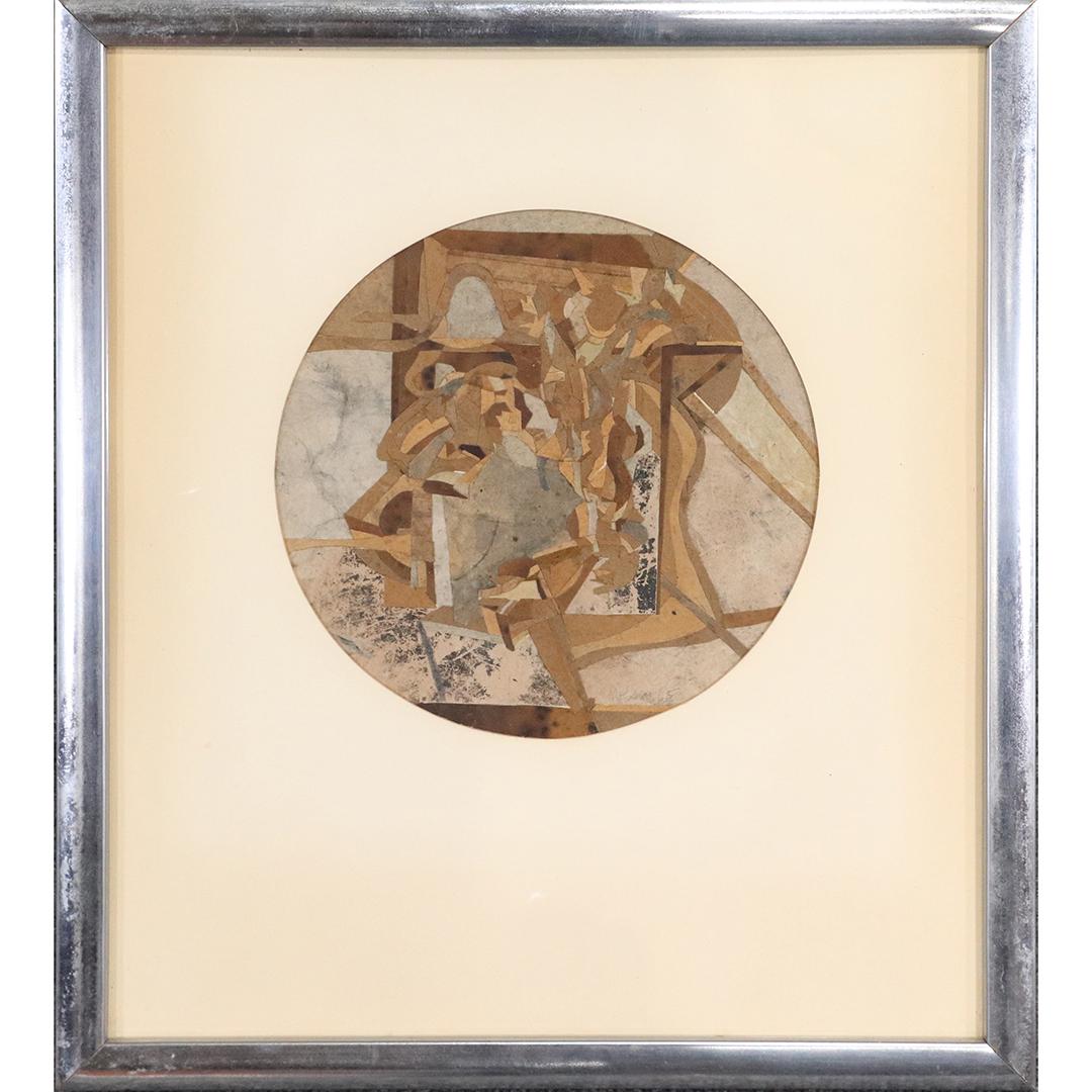 Richard Moses, Collage #21, Vintage, Nordness Gallery: Richard Moses, Collage #21, Vintage, Nordness Gallery label. Original framing. p> size: 8.5 inches diameter, 17 x 15 inches outside frame