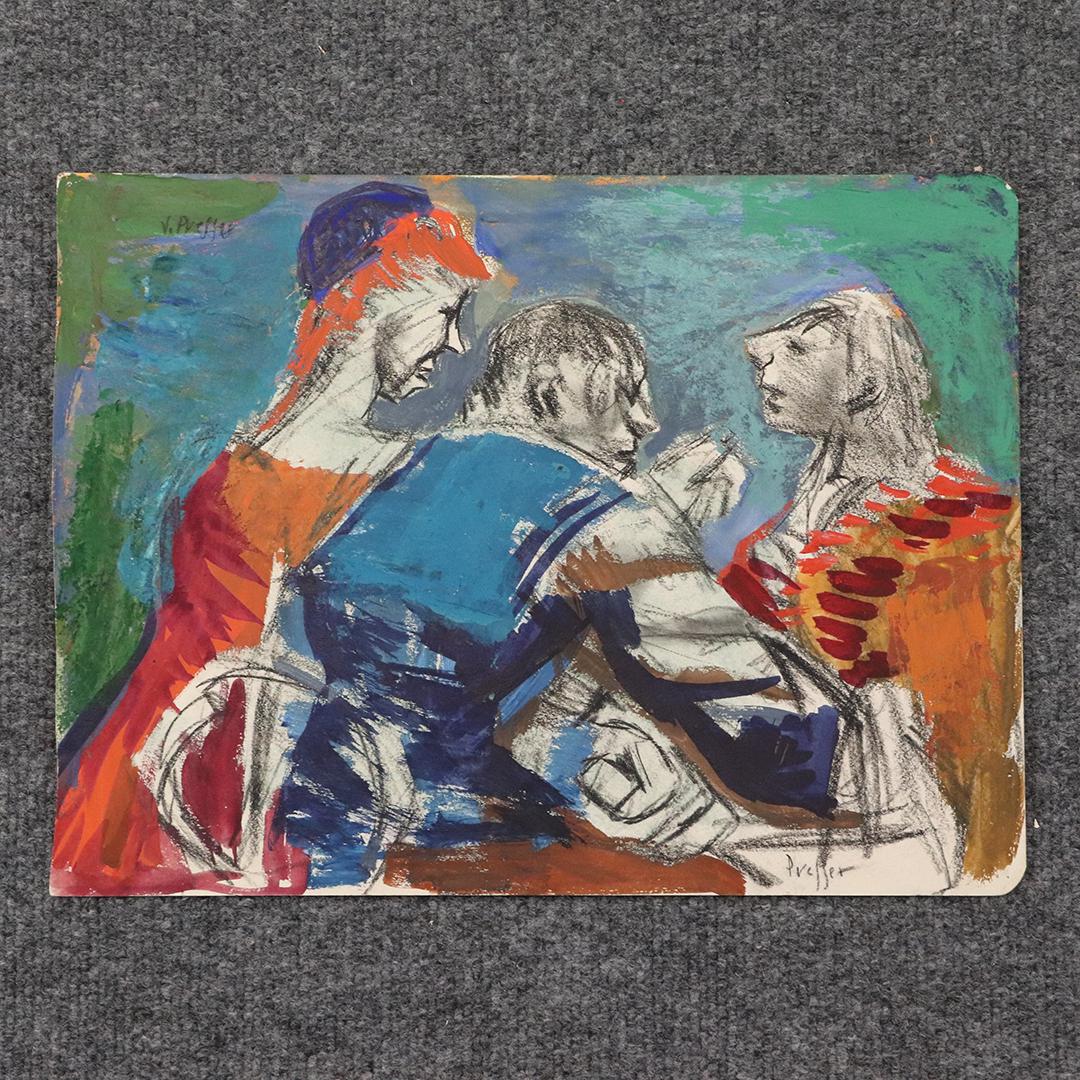 Josef Presser, Polish American, Mixed Media 3 Figures: Josef Presser, Polish American, Mixed Media 3 Figures in conversation, Signed. size: 14 x 11 inches. ASKart: Josef Presser (1907 - 1967)Josef Presser was active/lived in Massachusetts, New York. Josef