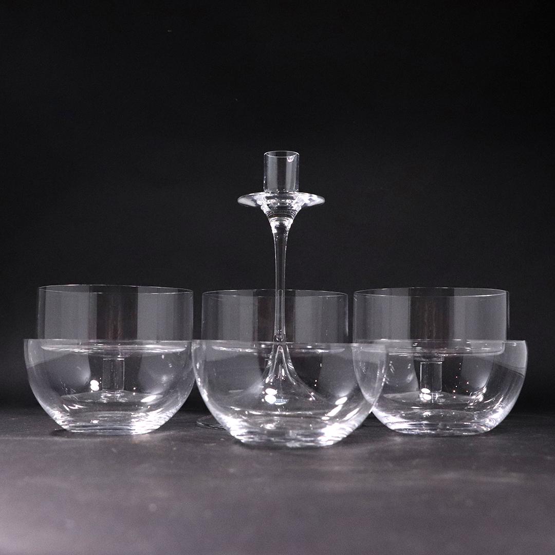 7 Assorted Signed ORREFORS Swedish Glass Candles, Bowls: 7 Assorted Signed ORREFORS Swedish Glass Candles, Bowls. size: 2.25h x 4.25w, 3.75h x 4.75w, 7.5h x 4.5w