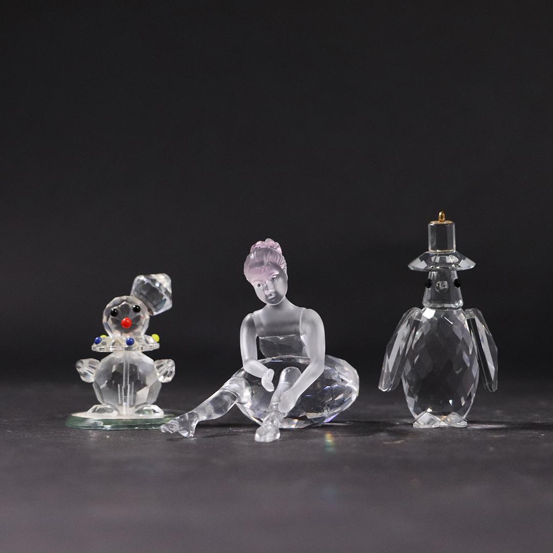 3 Assorted Crystal Glass Snowman Ballerina Penguin: 3 Assorted Crystal Glass Snowman Ballerina Penguin. size: 2-2.5h range