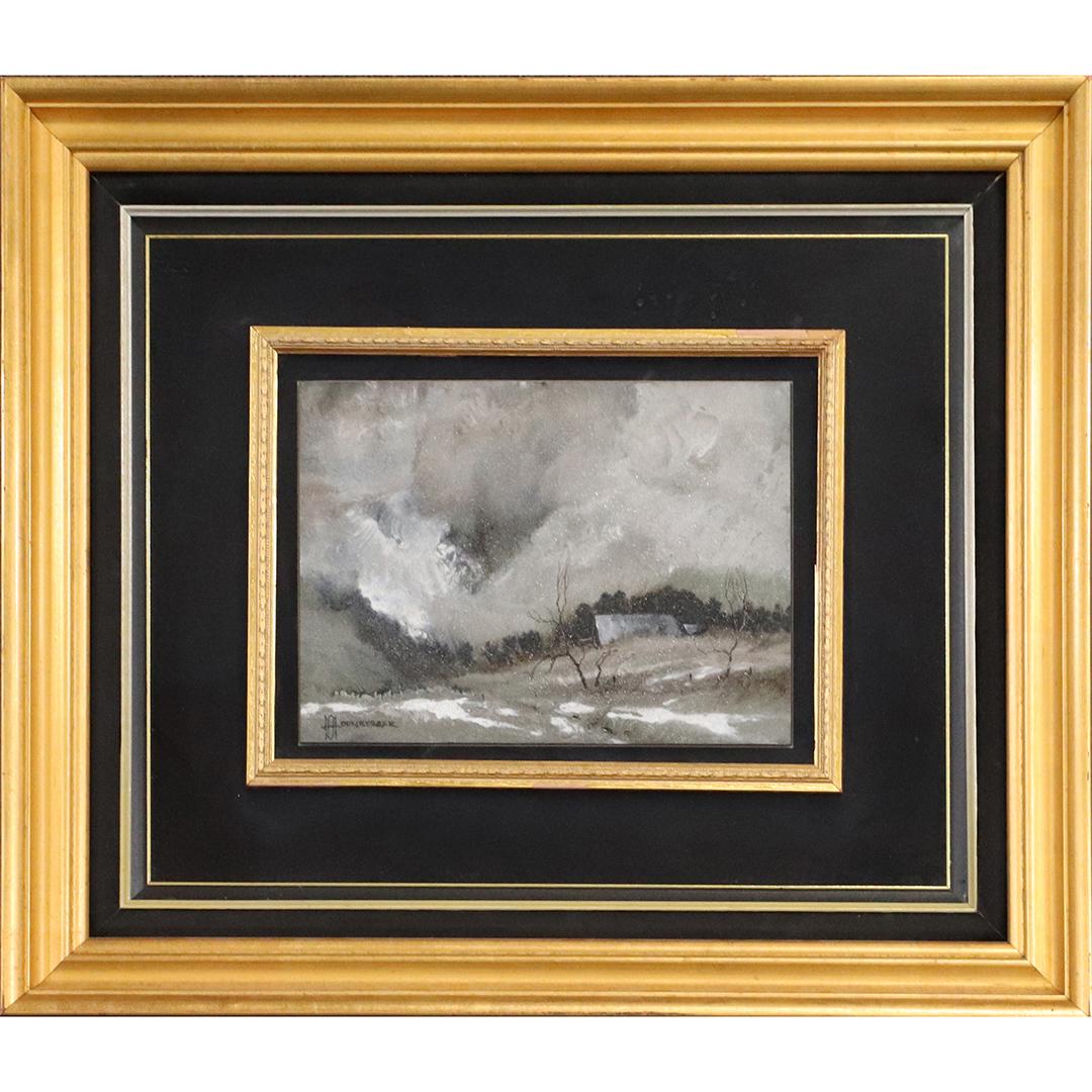 Don Hornberger 1921-2006 O/c Storm Over Rural Landscape: Don Hornberger 1921-2006 O/c Storm Over Rural Landscape. Oil on board Painting. Signed, Framed. well listed American Artist. size: 8.5x11.5 image, 22x25.5 outside frame