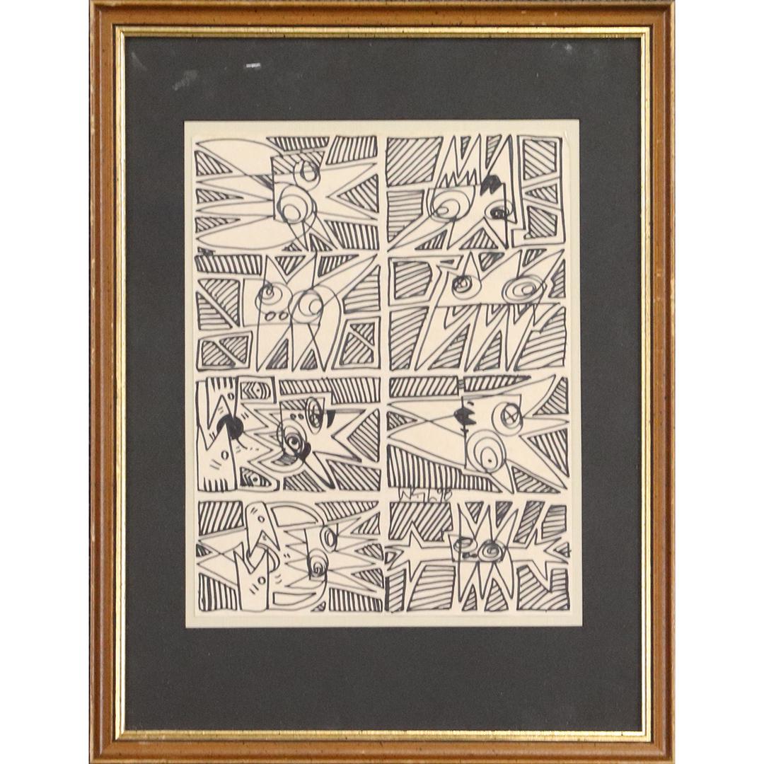 Wayne Cunningham, Marker Drawing Black & White Figures: Wayne Cunningham, Marker Drawing Black & White Figures. Signed, Framed. Well listed American Artist. size: 11x8.5 image, 17.25x13.25 outside frame. Wayne Cunningham (20th Century)Wayne Cunningham was 