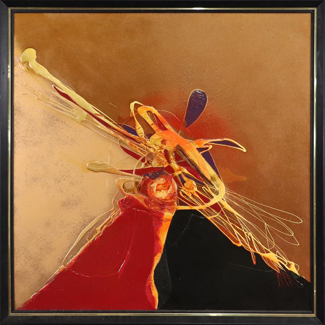 Ruth McKee, Mid-Century Modern Large Abstract Oil/b: Ruth McKee, Mid-Century Modern Large Abstract Oil/b . Oil on board painting. Signed R McK, original framing. Vintage. size: 36x36 image, 39x39 outside frame