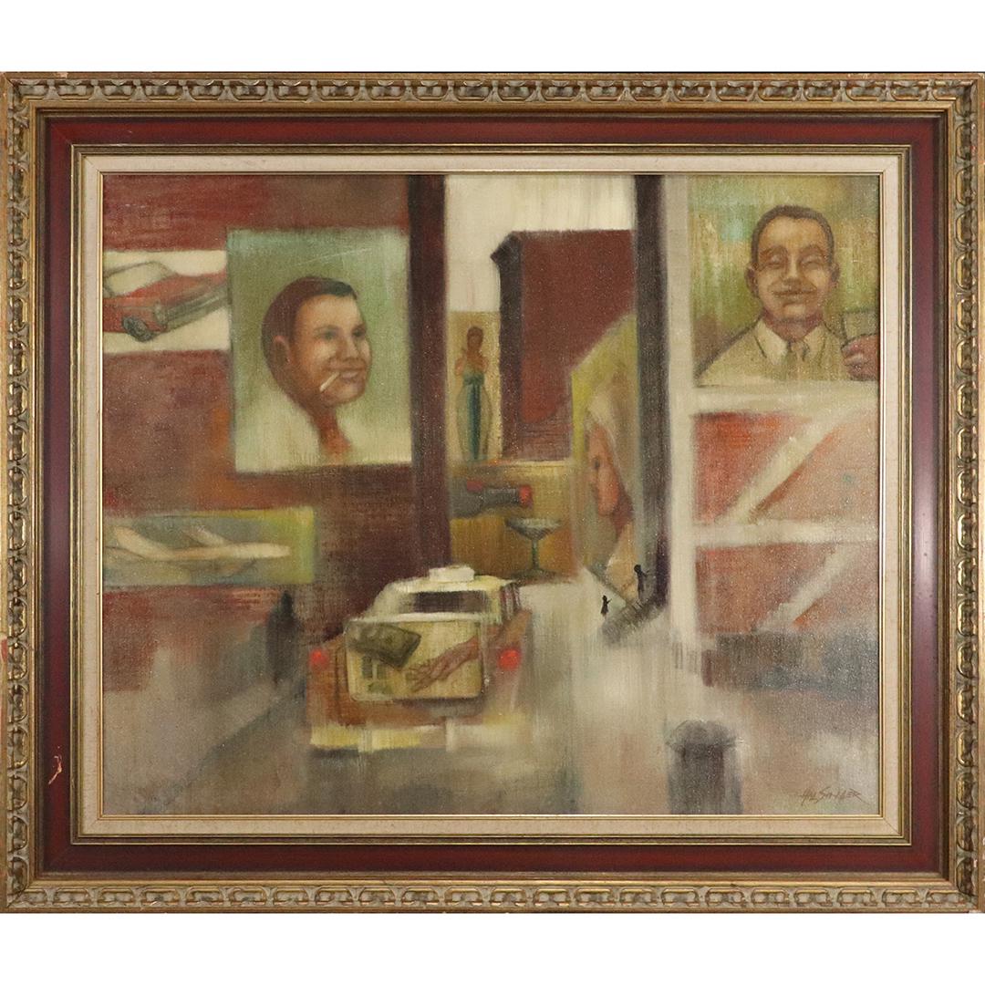 Hal Singer 1919-2003, Oil/c Surrealism Painting: Hal Singer 1919-2003, Oil/c Surrealism Painting. Oil on canvas, Signed, Framed. Well listed American Artist. size: 30x36 image, 38.25x44.25 outside frame. ASKart: Hal Singer (1919 - 2003)Hal Singer wa