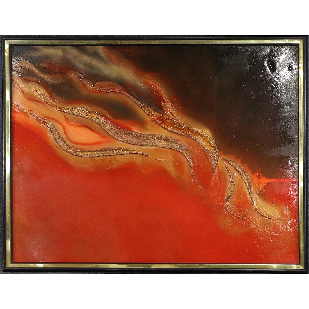 Ruth McKee, "Comet" Mid-Century Large Abstract Oil/b: Ruth McKee, "Comet" Mid-Century Large Abstract Oil/b. Oil on board, Signed R McK, original frame, Vintage. Signed Ruth McKee on vero with title COMET. size: 36x48 image, 39x51 outside frame