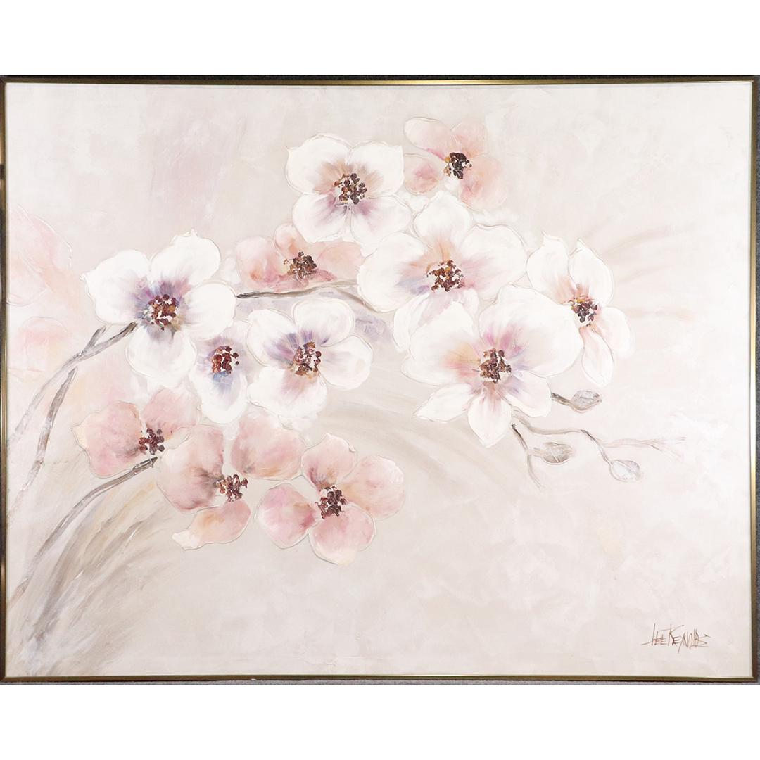 Lee Reynolds aka Lee Burr, Large Oil/c White Flowers: Lee Reynolds aka Lee Burr, Large Oil/c White Flowers , Oil on canvas painting, signed, Original framing. size: 48.25x60.25. ASKart: Lee Burr (Born 1936)Lee Burr was active/lived in California. Lee Bur