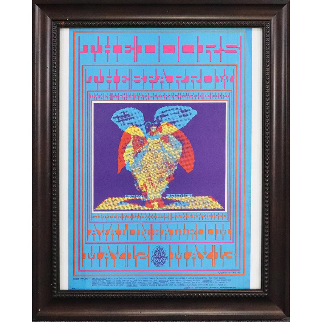 1967 Moscoso THE DOORS, The Sparrow, 1st Print Poster: 1967 Victor Moscoso THE DOORS, The Sparrow, Avalon Ballroom Poster. Family Dog Productions Poster. First Printing. size: 20x14 image, 24x20 outside frame