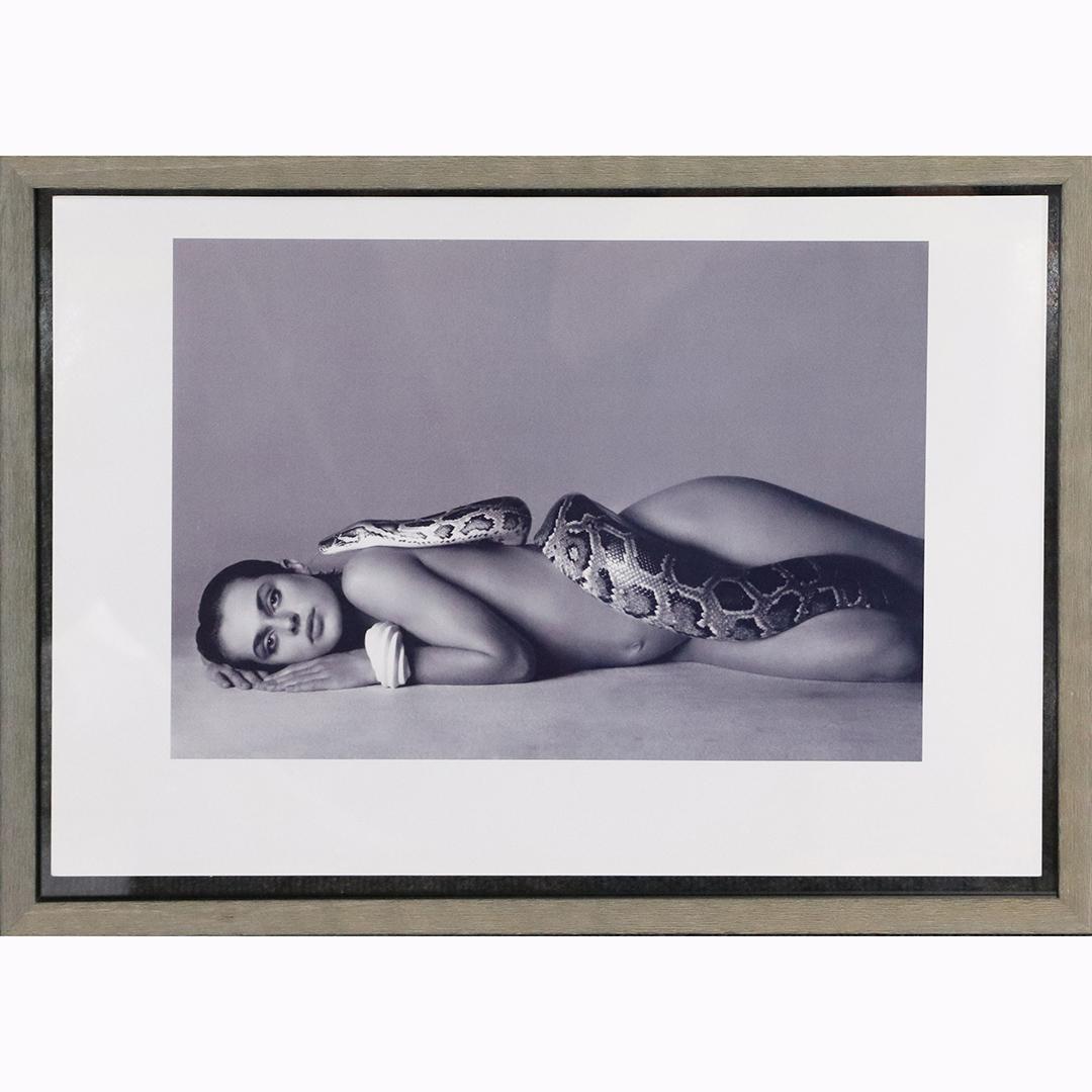 Richard Avedon (after) Photograph Nastassja Kinski: Richard Avedon (after) Photograph Nastassja Kinski; Black and white photograph. Nastassja Kinski and the Serpent. After Richard Avedon. Later printing. Stamped on reverse; 10in. X 14.5in.(image), 13in