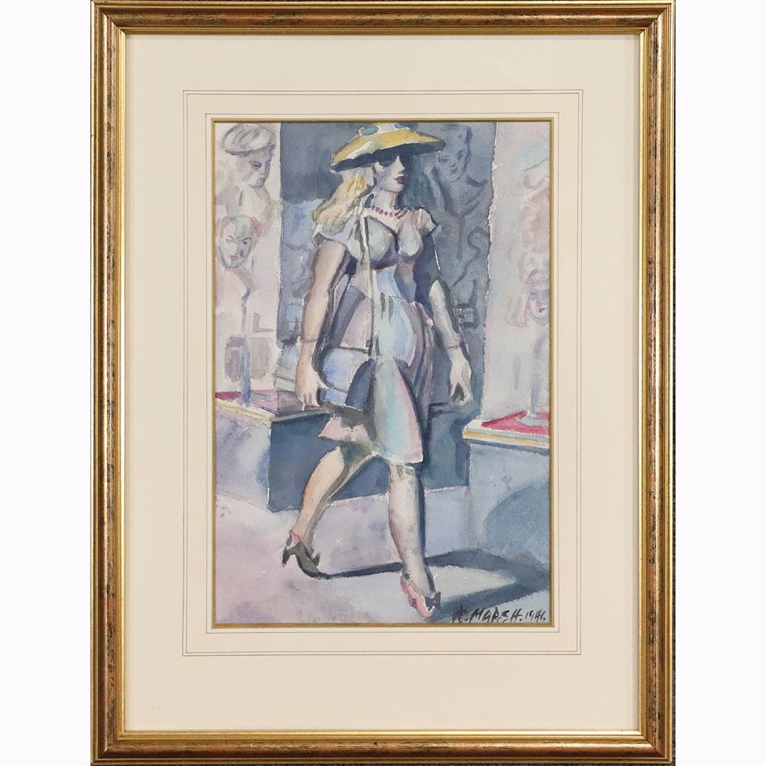 Reginald Marsh; 20thC. American Watercolor Signed: Reginald Marsh; 20thC. American Watercolor Signed ; Watercolor on paper. Street Walker. Signed lower right; 13in. X 9in.(image), 20in. X 15in.(outside frame)