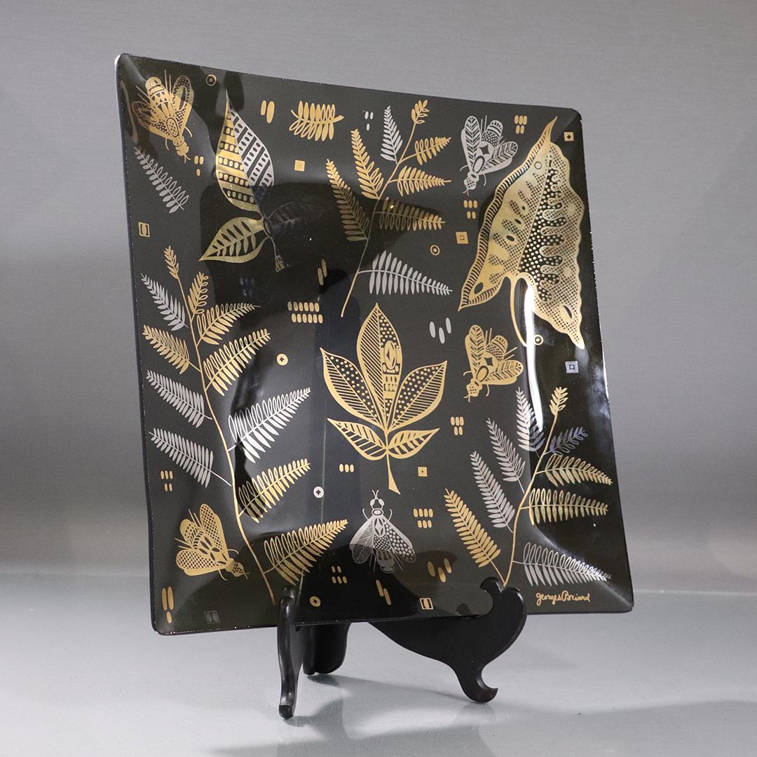 Georges Briard Signed Mid-Century Glass Square Platter: Georges Briard Signed Mid-Century Glass Square Platter. Size: 12 x 12