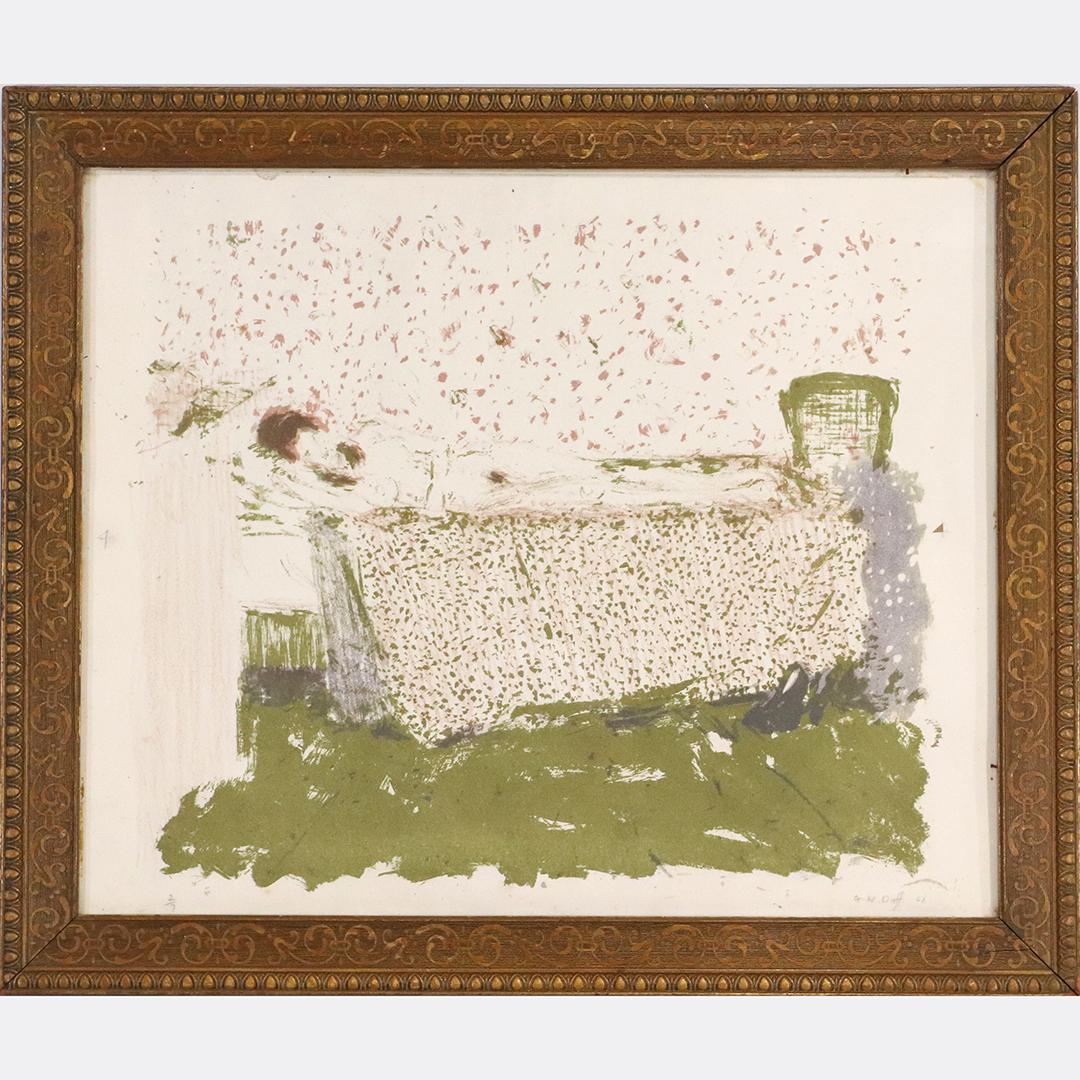 G W Duff, Pencil Signed Lithograph Reclining Woman: G W Duff, Pencil Signed Lithograph Reclining Woman. 20th C. Artist. Framed. Size: 15 x 18, outside of frame: 17 x 20