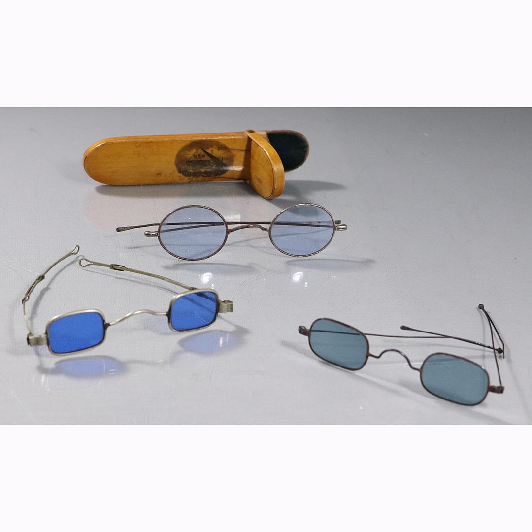 [3] Three Assorted Colored Vintage Eyeglasses: [3] Three Assorted Colored Vintage Eyeglasses with a case. Size: 4.5 w average