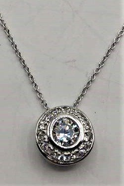 .925 Sterling Silver CZ Pendant Necklace: .925 Sterling Silver CZ Pendant Necklace. Size: pendant 1/4 in. diameter, chain 18 in. length