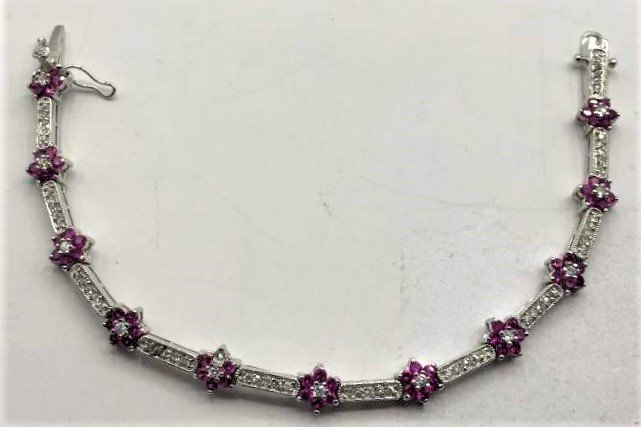 .925 Sterling Silver Rubies & CZ Floral Bracelet (1 of 6)