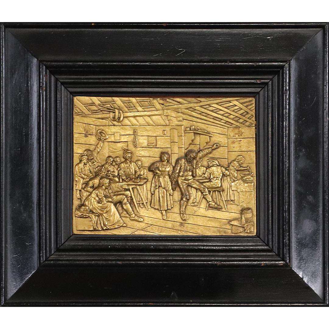 19th C. Framed Bronze Relief Plaque Tavern Dancing (1 of 6)
