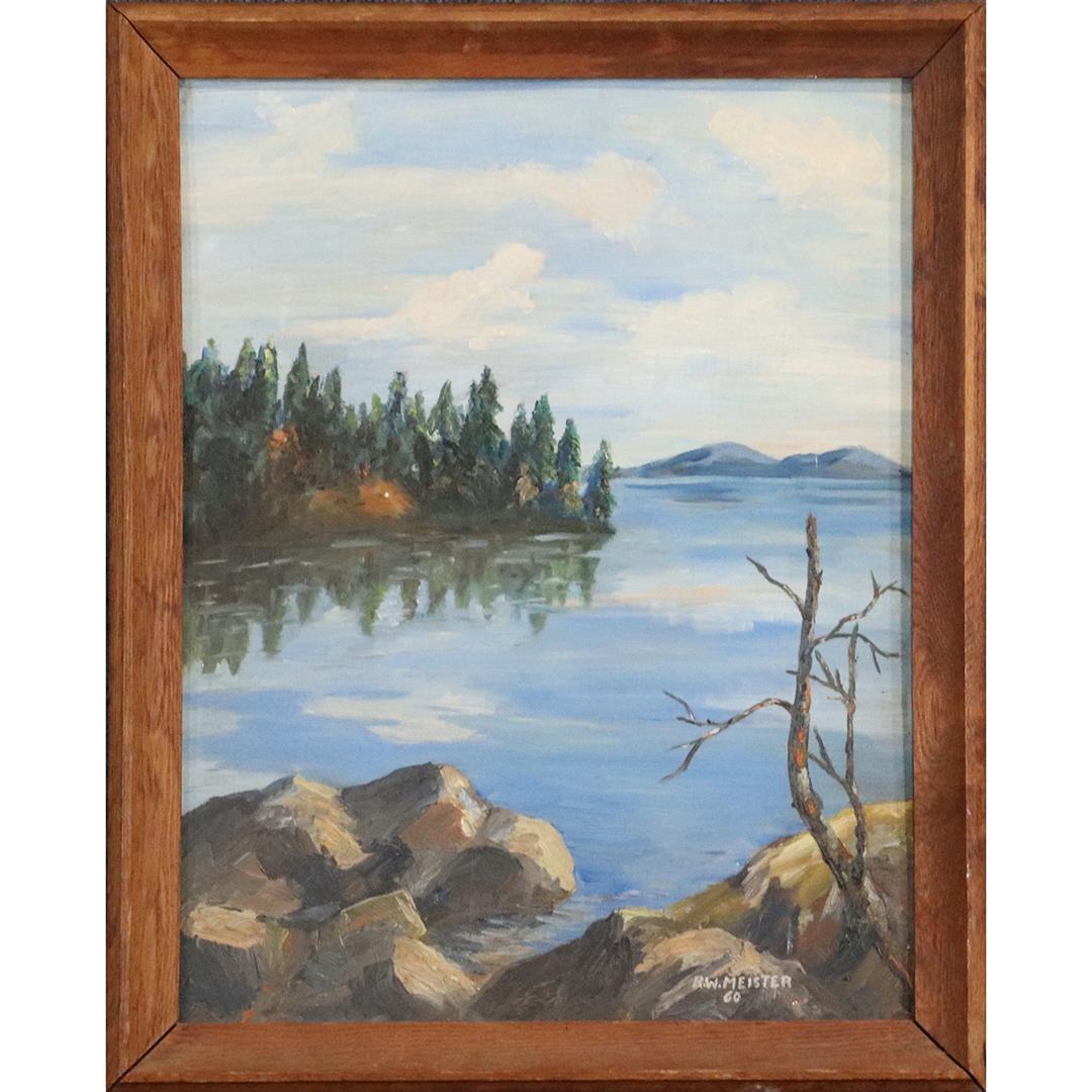 R W Meister 1960, Oil/b Adirondacks NY Lake Landscape (1 of 6)