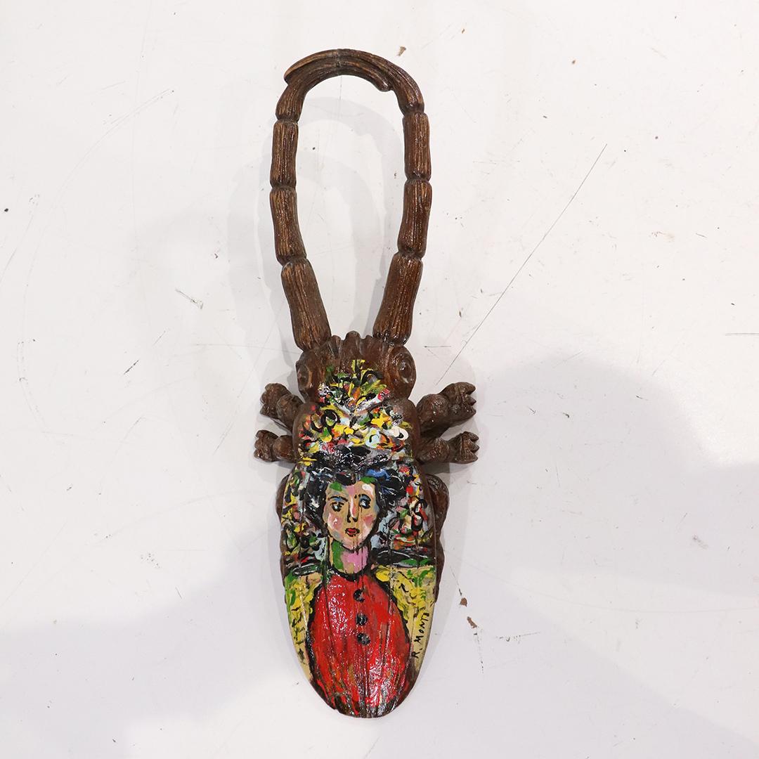 R. Monti, Carved Wood Beetle Sculpture Abstract Paint: Size: 22.5 x 8R. Monti, Carved Wood Beetle Sculpture Abstract Paint. oil painting on wood sculpture. Signed. Popular Philadelphia area artist.