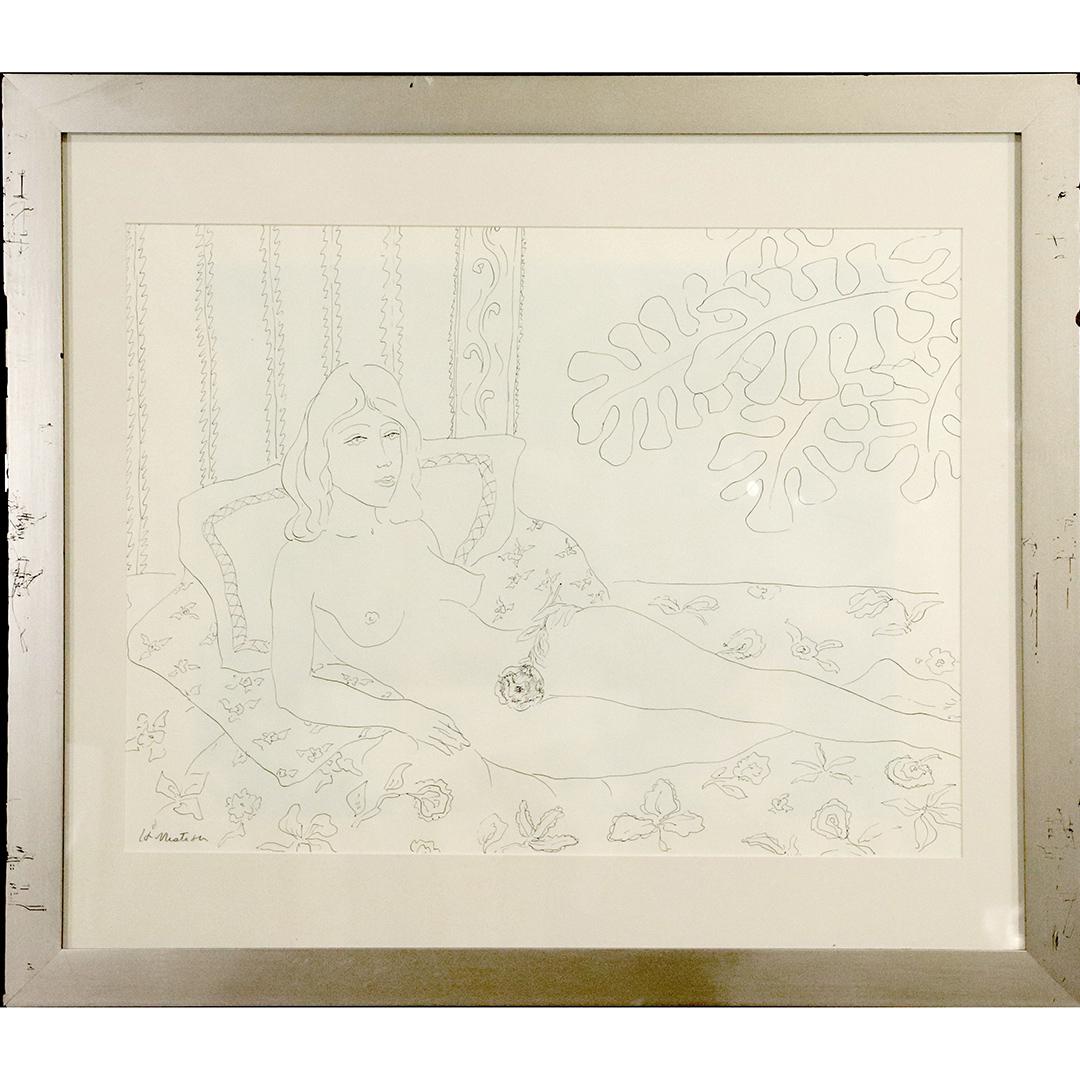 Henri Matisse, Etching Signed in Pencil Woman Reclining: Henri Matisse, Etching, Signed in Pencil Drawing Nude Woman Reclining. Framed. Size: 17.5x23 image, 25.75x29.75 outside frame