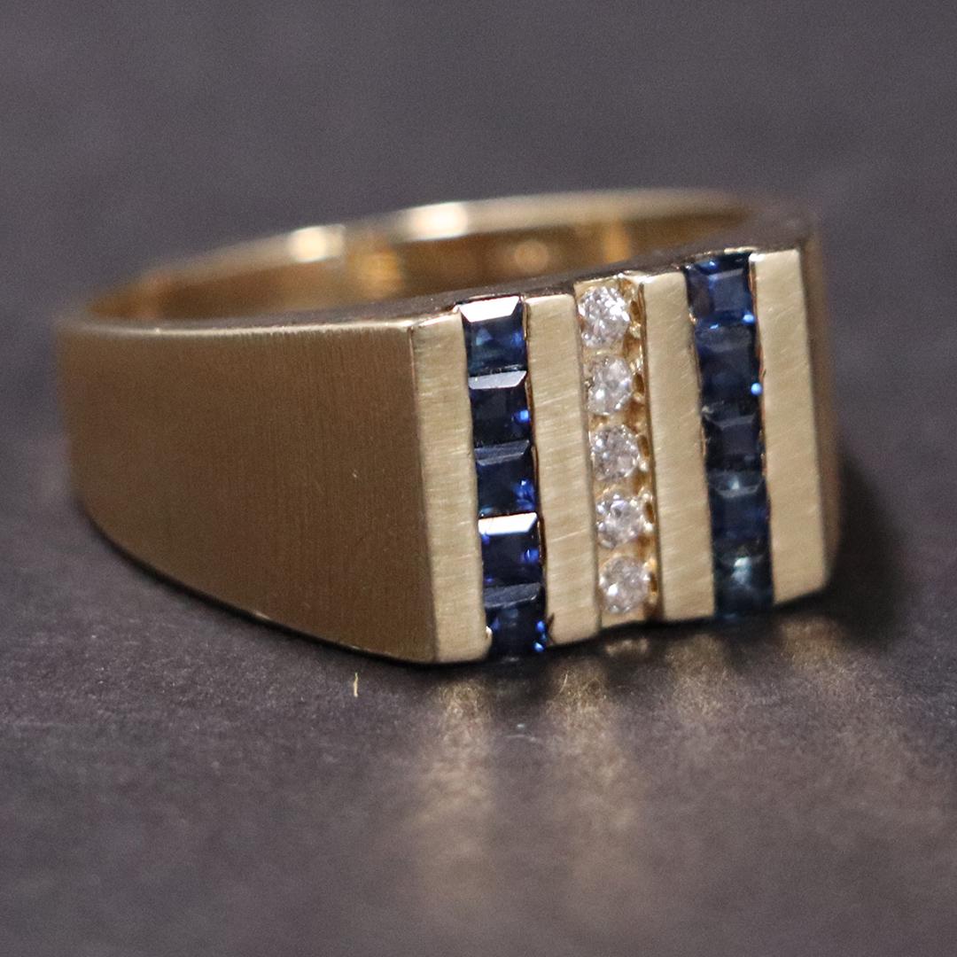 14 K Gold Men's Ring 10 Sapphires, 5 Diamonds (1 of 4)