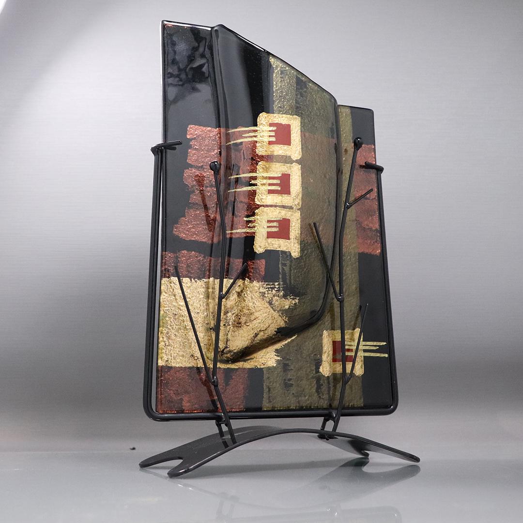 Modernism Art Glass Black Tree Branch Vase Metal Frame (1 of 7)