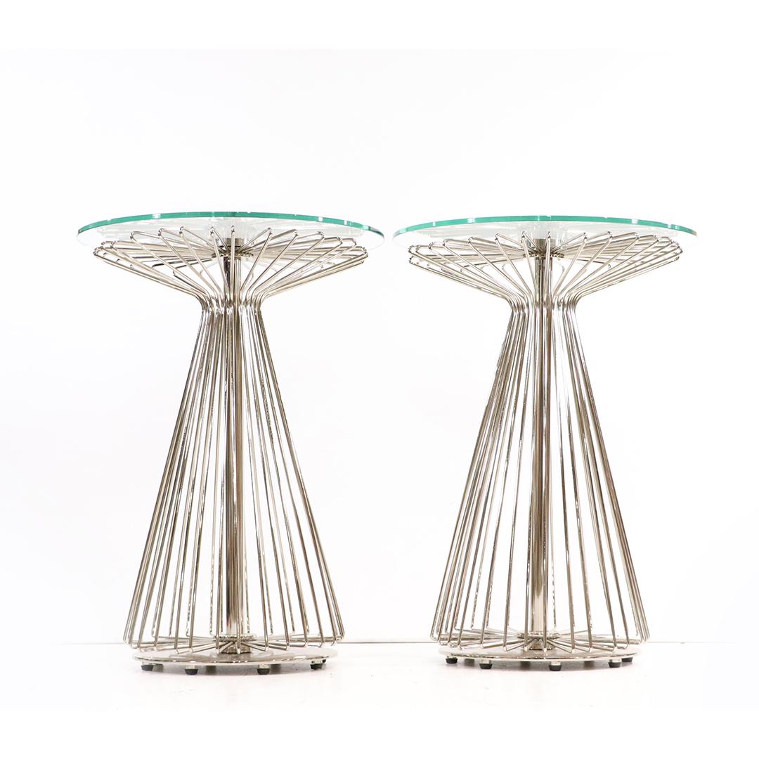 Pair Italian Designed Chrome and Glass Pedestal  Tables (1 of 9)
