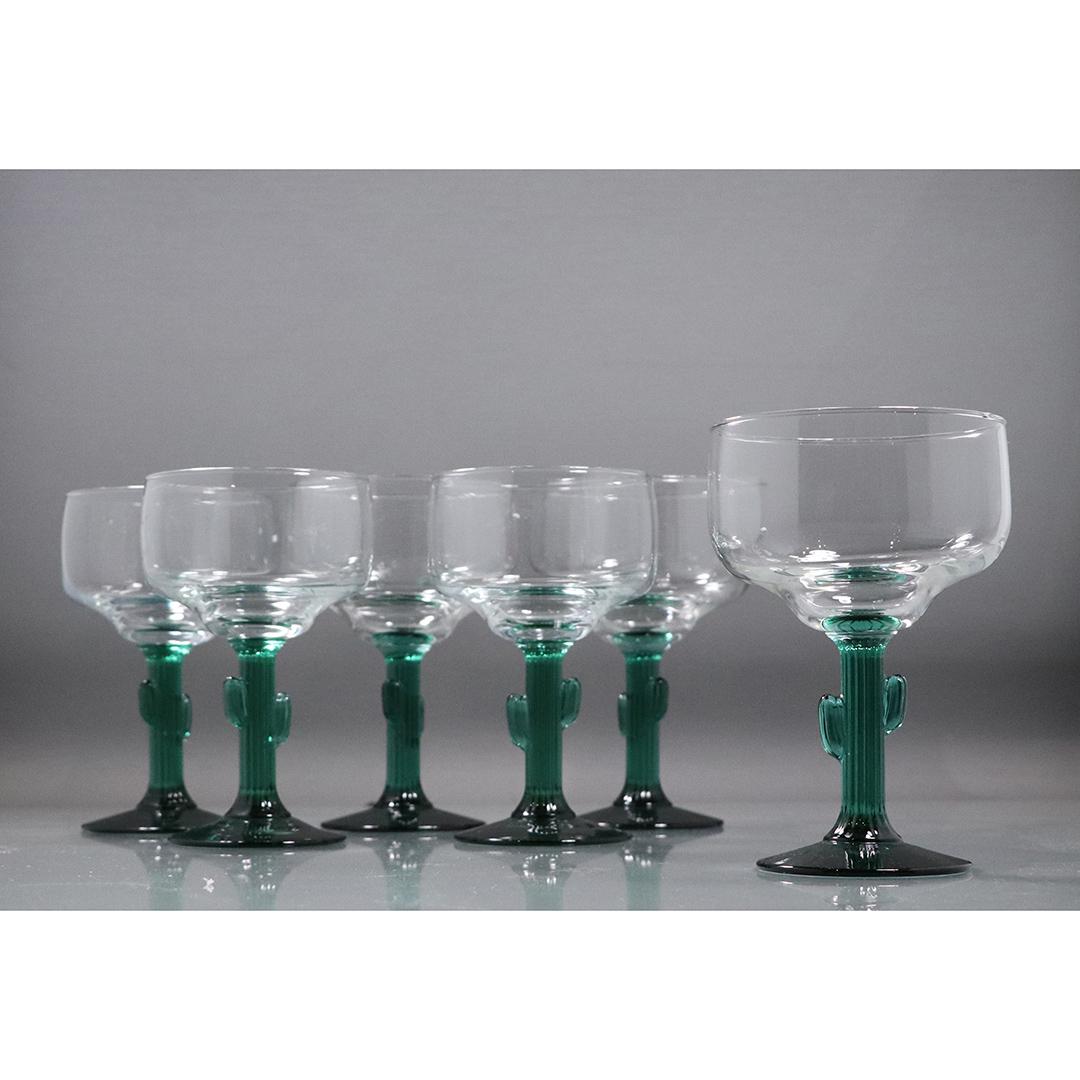 Set 6 Green Cacti Base Cocktail Stemware Glasses (1 of 6)