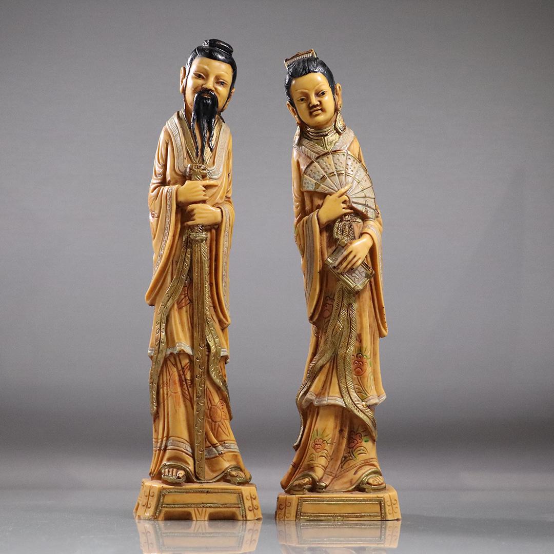 [2] Two Chinese Wiseman Statue Figures Hard Composition (1 of 10)