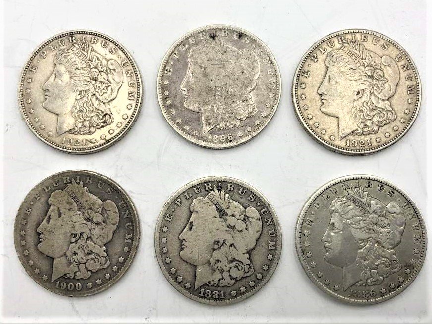 6 Assorted US Morgan Silver Dollars 1881-1921 (1 of 3)