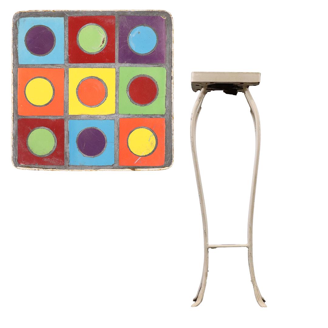 Mid-Century Small Iron Stand Tile Top Squares & Circles (1 of 8)