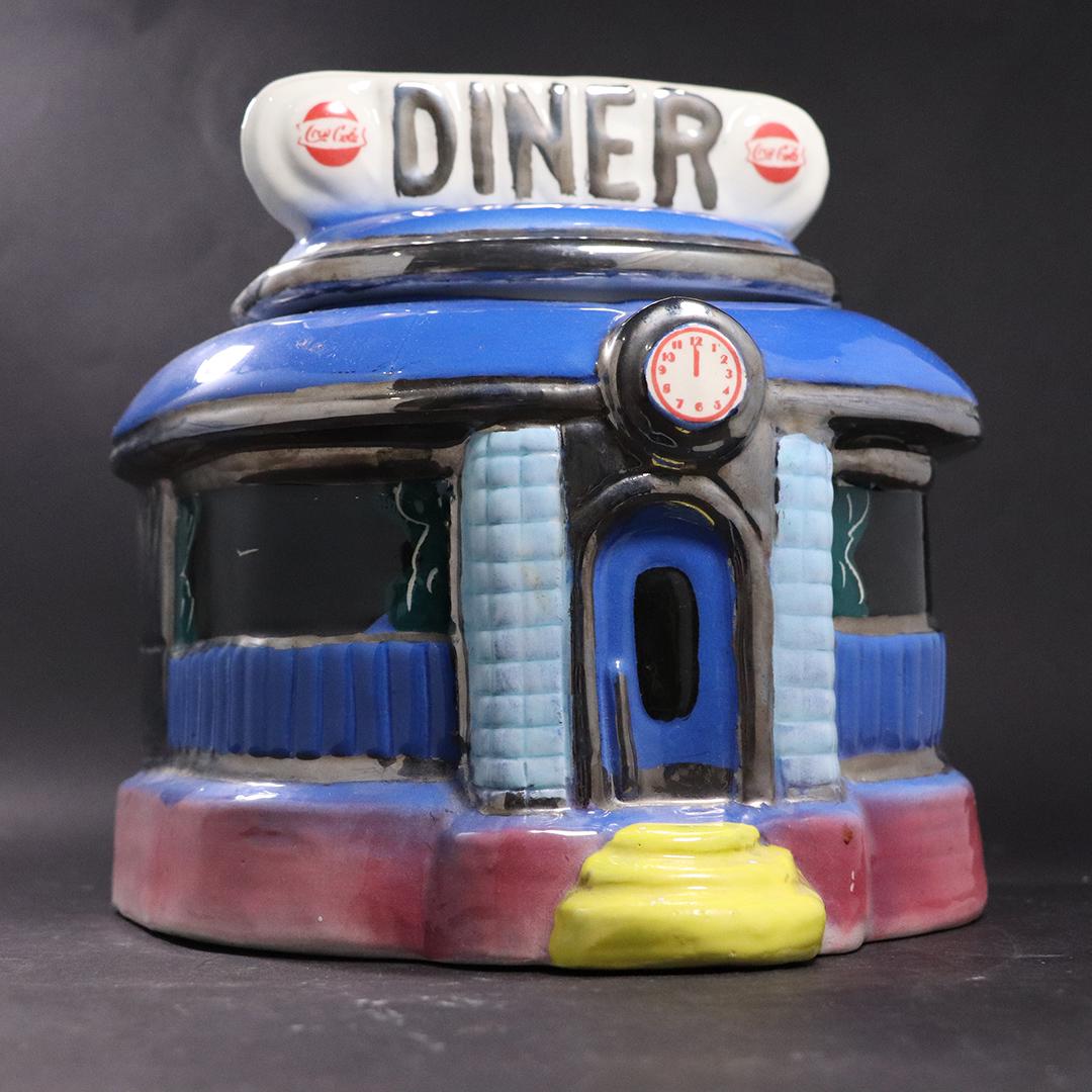 Signed Ceramic Art Deco Diner Figure Cookie Jar: Signed Ceramic Art Deco Diner Figure Cookie Jar. Signed on the base. Size: 9h x 9w
