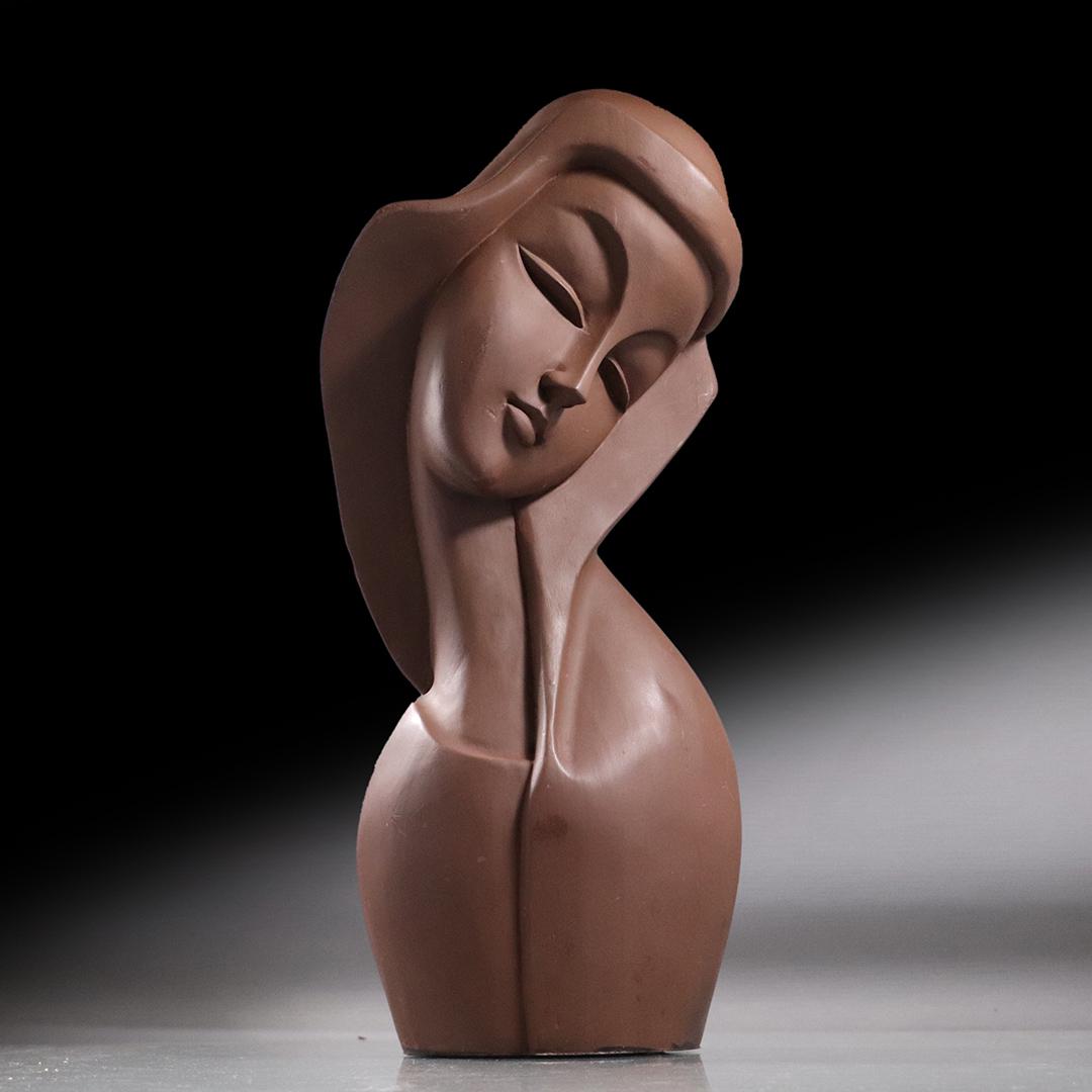 Mid-Century Modern Ceramic Sculpture Bust Young Woman (1 of 6)
