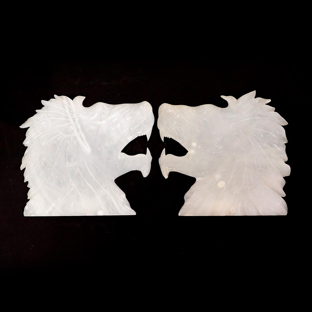 2 Carved White Alabaster Lions Heads Plaques (1 of 8)