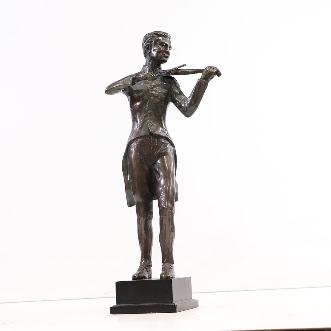 Cast Bronze Violinist Figure Sculpture (1 of 7)