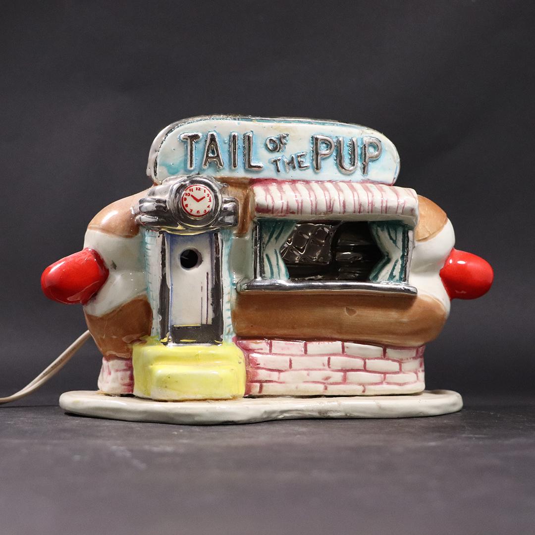 Signed Ceramic Hot Dog Store Figure Cookie Jar: Signed Ceramic Hot Dog Store Figure Cookie Jar. Signed on the base. Size: 6h x 9w