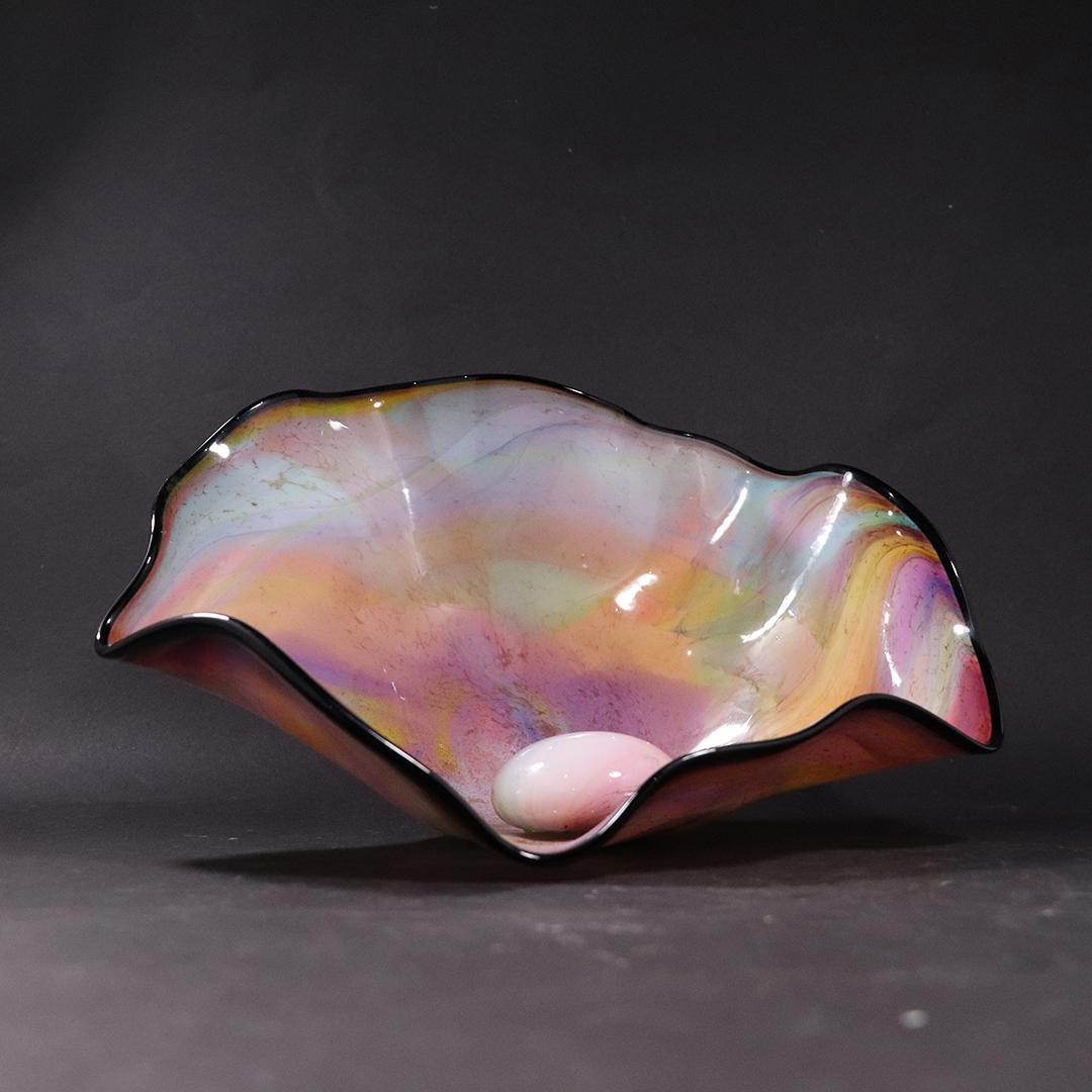 Unique Hand Blown Studio Glass Clam Shell Bowl (1 of 9)