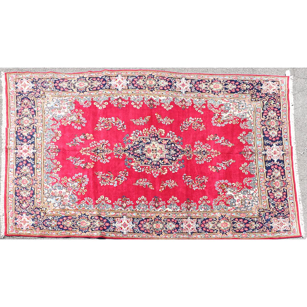 Red and Blue Persian Kirman Oriental Rug Hand Made Wool (1 of 10)