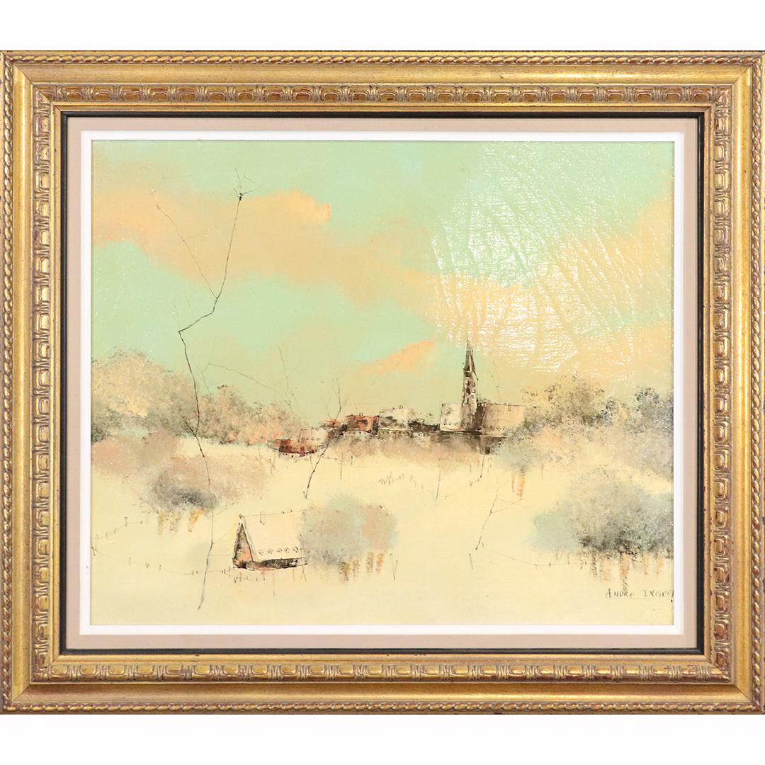 Andre Ingres, France, Oil/c Landscape, Cottage, Village: Andre Ingres, France, Oil/c Landscape, Cottage, Village. Oil on canvas painting, Signed, Framed. Well listed French artist size: 20x24 image, 27x30.5 outside frame. ASKart: Andre Ingres (Born 1938)And