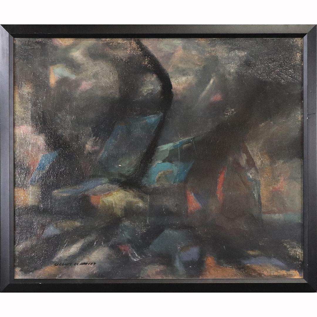 Gregory El Harvey 1971, Oil/c Abstract Under The Heaven: Gregory El Harvey 1971, Oil/c Abstract Under The Heaven. Oil on canvas painting. Signed, has Artist's label on verso with name, date and title. Original frame. size: 20x24 image, 22x26 outside frame