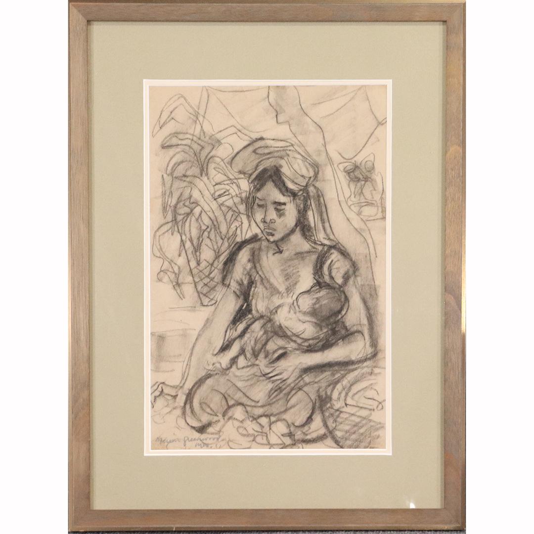 Marion Greenwood 1909-1970 Charcoal Drawing Mother: Marion Greenwood 1909-1970 Charcoal Drawing Mother and child. Signed. Framed. Woodstock NY artist. size: 17x11.5 image, 24.5x18.75 outside frame. ASKart: Marion Greenwood (1909 - 1970)Marion Greenwood