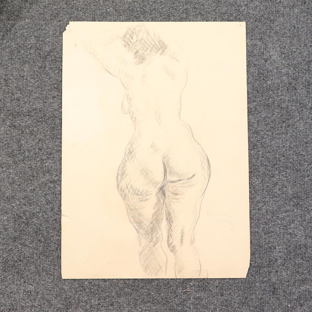Raphael Soyer, Pencil Signed Sketch Nude Model Backside: Raphael Soyer, Pencil Signed Sketch Nude Model Backside. Signed. Well listed Artist. size: 19.5x14. Raphael Soyer (1899 - 1987)Raphael Soyer was active/lived in New York. Raphael Soyer is known for So