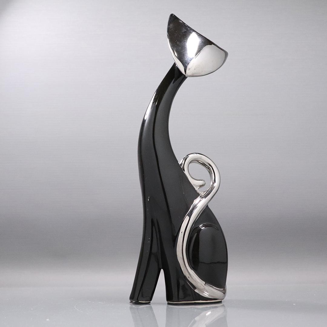 Black Metal and Chrome Cat Figure Modernism Design: Black Metal and Chrome Cat Figure Modernism Design, St Petersburg Studio Art label. size: 12h x 4w