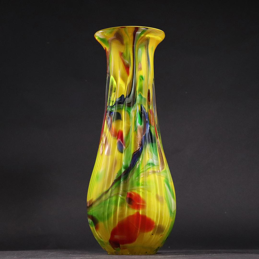 Czech Yellow Art Glass Vase - Multi Colors: Czech Yellow Art Glass Vase - Multi Colors. size: 12h x 4w
