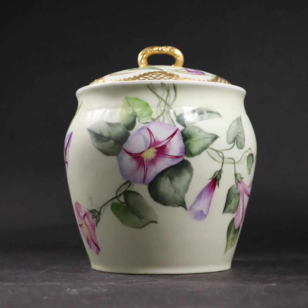 D and C France Hand Paint Floral Porcelain Cracker Jar: D and C France Hand Painted Floral Porcelain Cracker Jar with cover. size: 6.5h x 5.5w