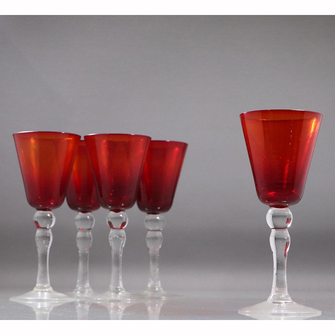 5 Ruby Red Glass Stemware Wine Glasses: 5 Ruby Red Glass Stemware Wine Glasses. size: 8h x 3 in base
