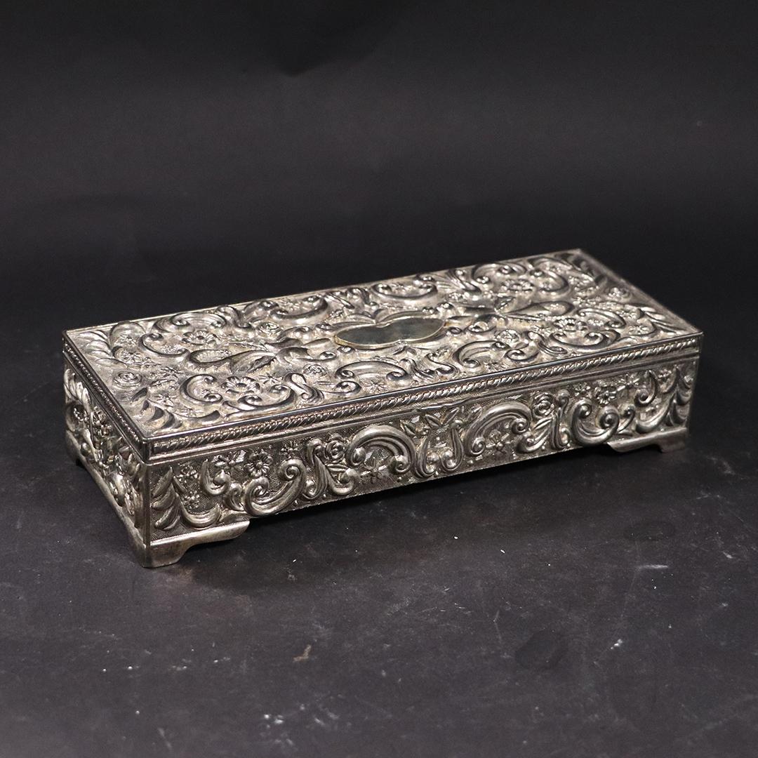 Godinger Silver Fancy Relief Rectangular Jewelry Box: Godinger Silver Fancy Relief Rectangular Jewelry Box. size: 9l x 2h inches