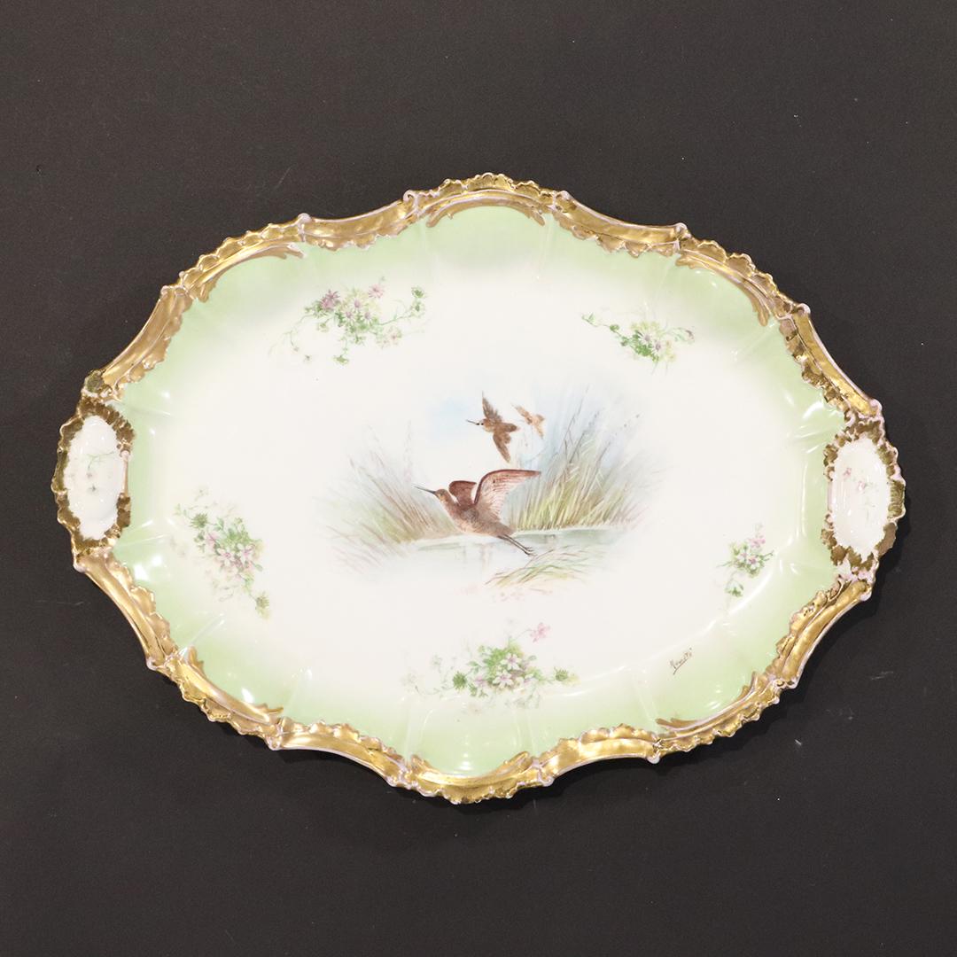 Limoges France Porcelain Platter Quail Over Marsh: Limoges France Porcelain Platter Quail Over Marsh. Antique 19th C. ; Victorian. size: 2h x 18.5L x 13.75w