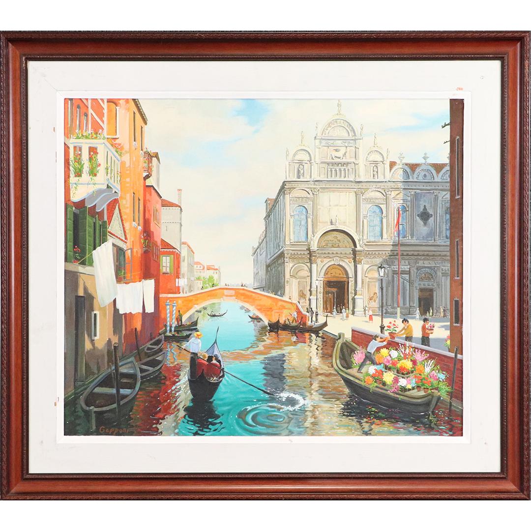 Angelo Gepponi 1911-2001 NJ / Italy O/c Venetian Canal: Angelo Gepponi 1911-2001 NJ / Italy O/c Venetian Canal. Oil on canvas painting, signed, framed. size: 20x24 image, 27x31 outside frame. ASKart: Angelo N. Gepponi (1911 - 2001) was active/lived in New