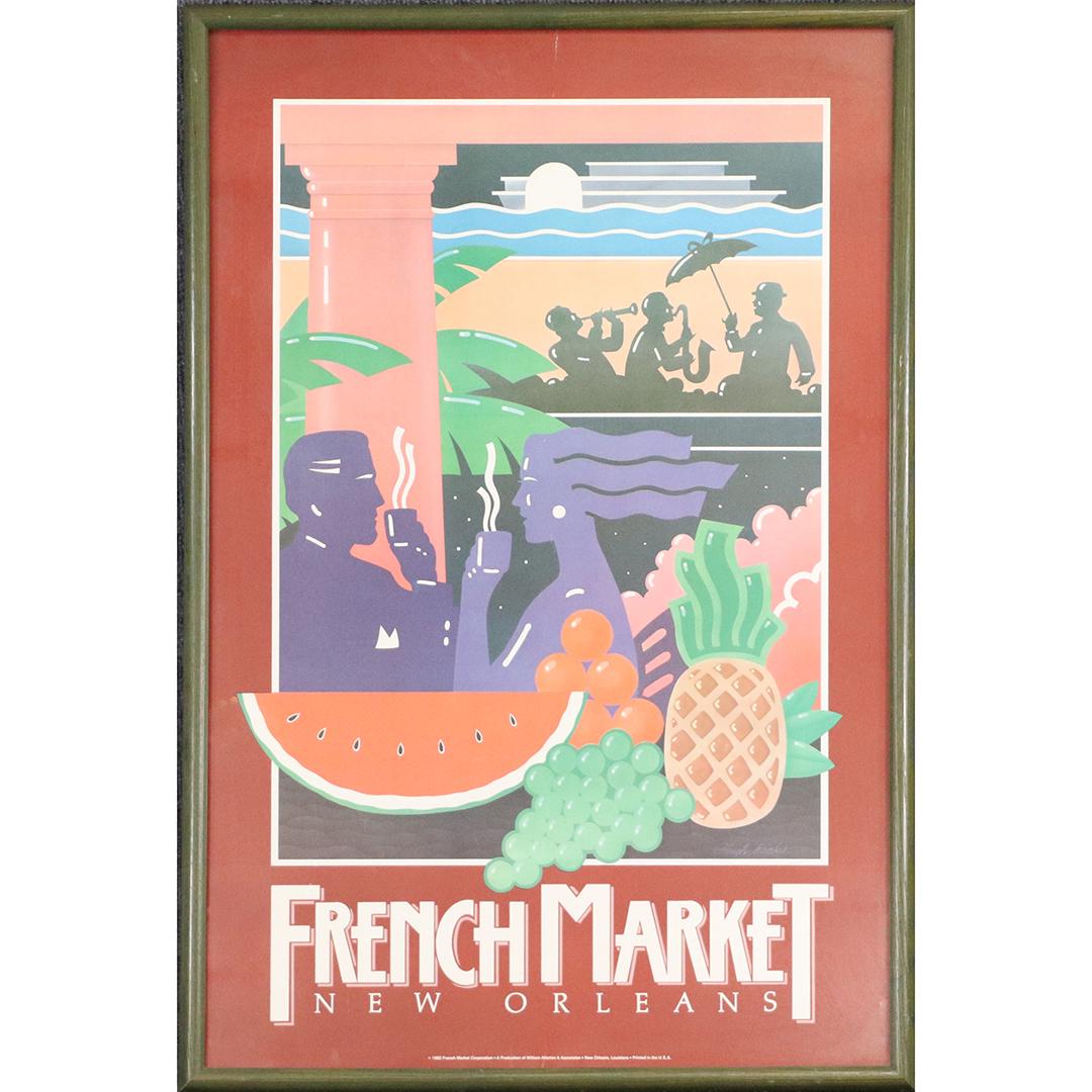 Poster: Hugh Ricks, French Market, New Orleans - Framed: Poster: Hugh Ricks, French Market, New Orleans - Framed. size: 30x20 image, 31x21 outside frame