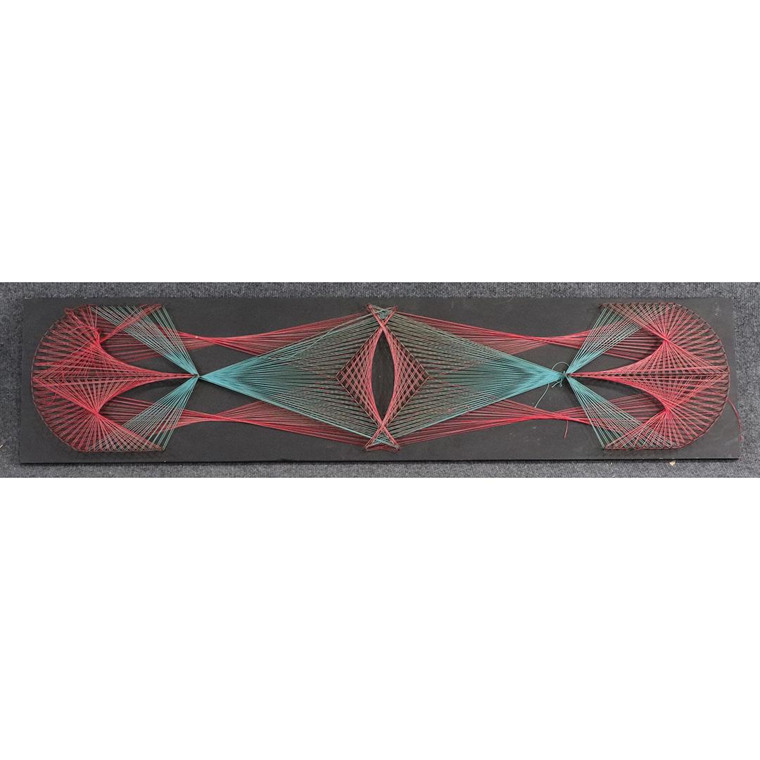 Paul Roy, 1980s Abstract String Art Sculpture Wall: Paul Roy, 1980s Abstract String Art Sculpture Wall . Signed and dated on verso. Colored strings mounted on wood board. size: 11x48